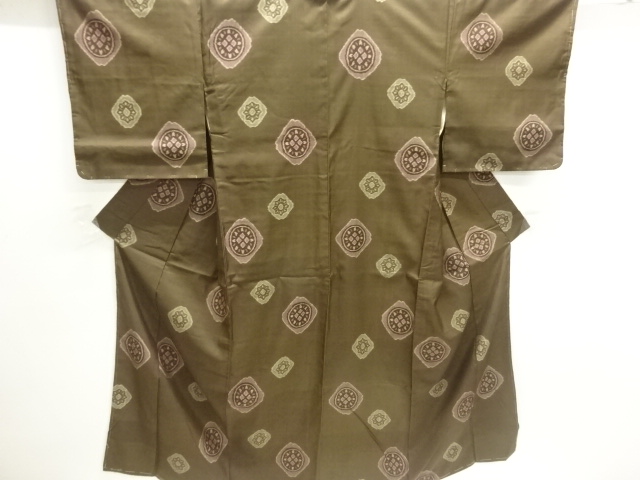 JAPANESE KIMONO / ANTIQUE KIMONO / SILK / HAND WOVEN TSUMUGI / RHOMBUS & FLORAL CREST